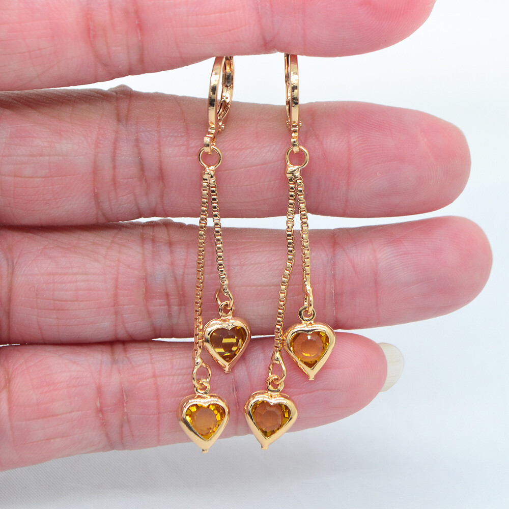 18K Yellow Gold Filled Women Fashion Blue Mystic Topaz Heart Tassel Earrings