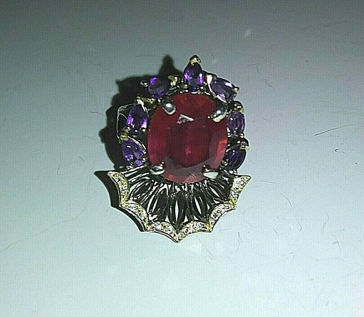 Big Red enhanced Ruby Ring 925 Sterling Black Rhodium Plate size 8.25