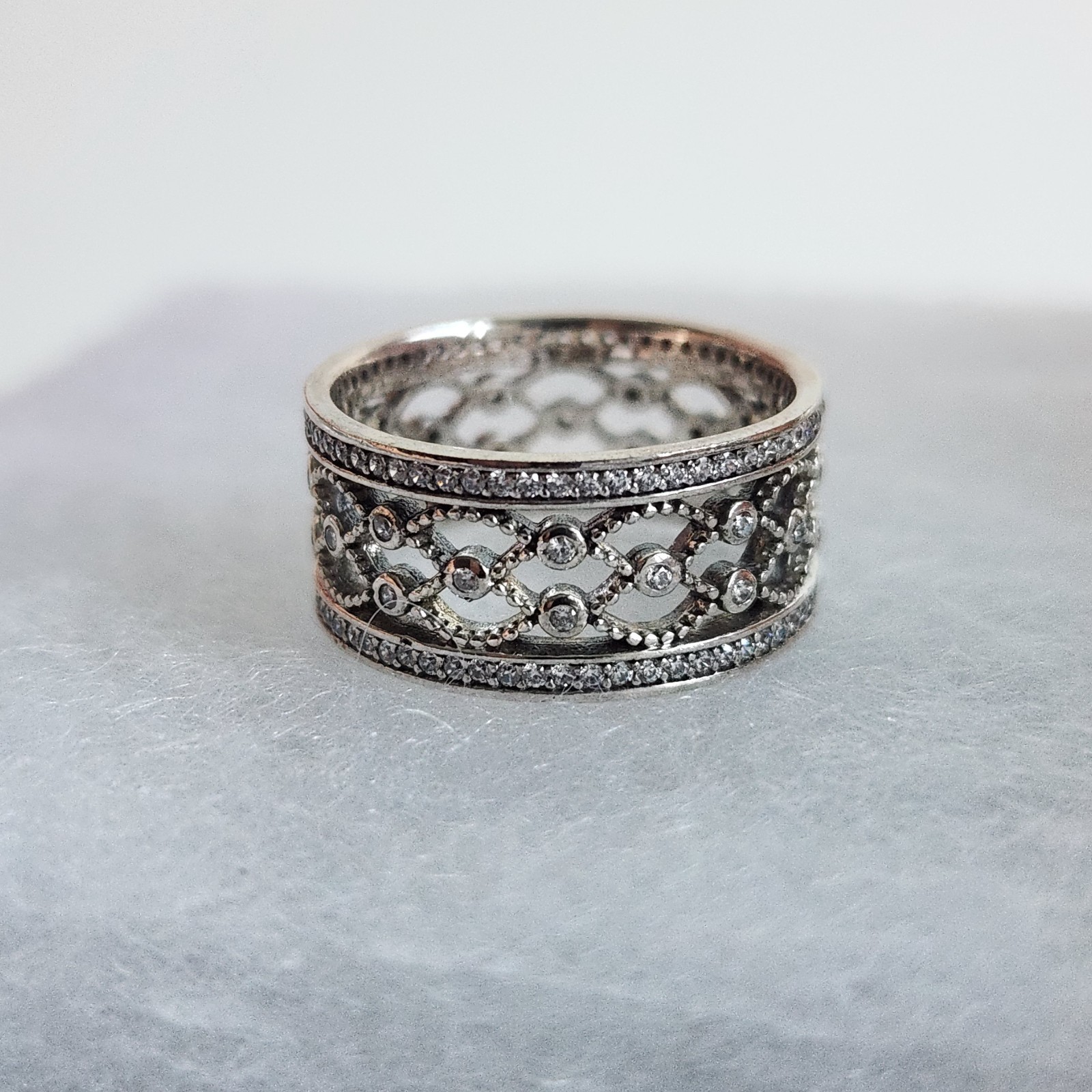Authentic Pandora Vintage Allure CZ Openwork Ring S925 ALE Size 58/ US 8.5