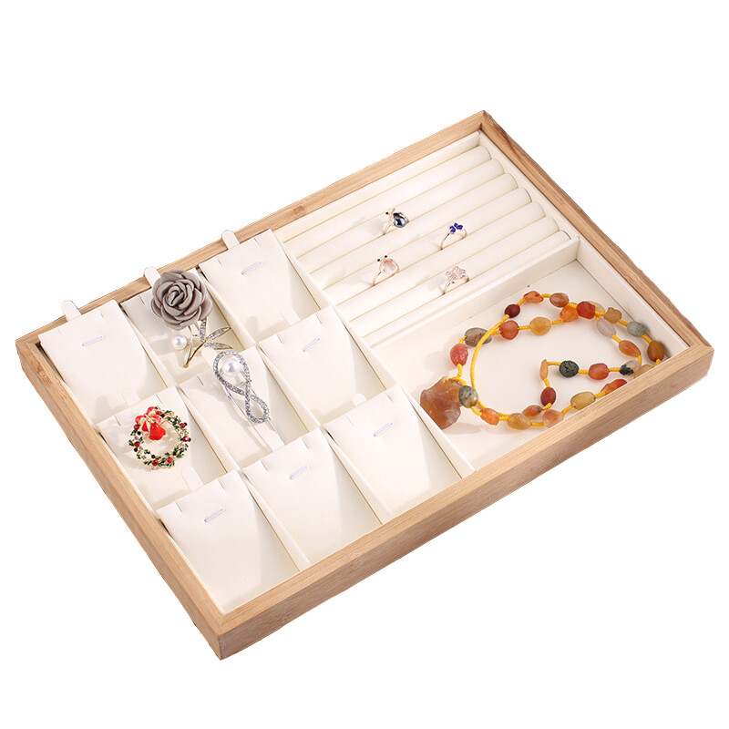 Bamboo Jewelry Display Tray Necklace Bracelet Ring Earring Organizer Showcase