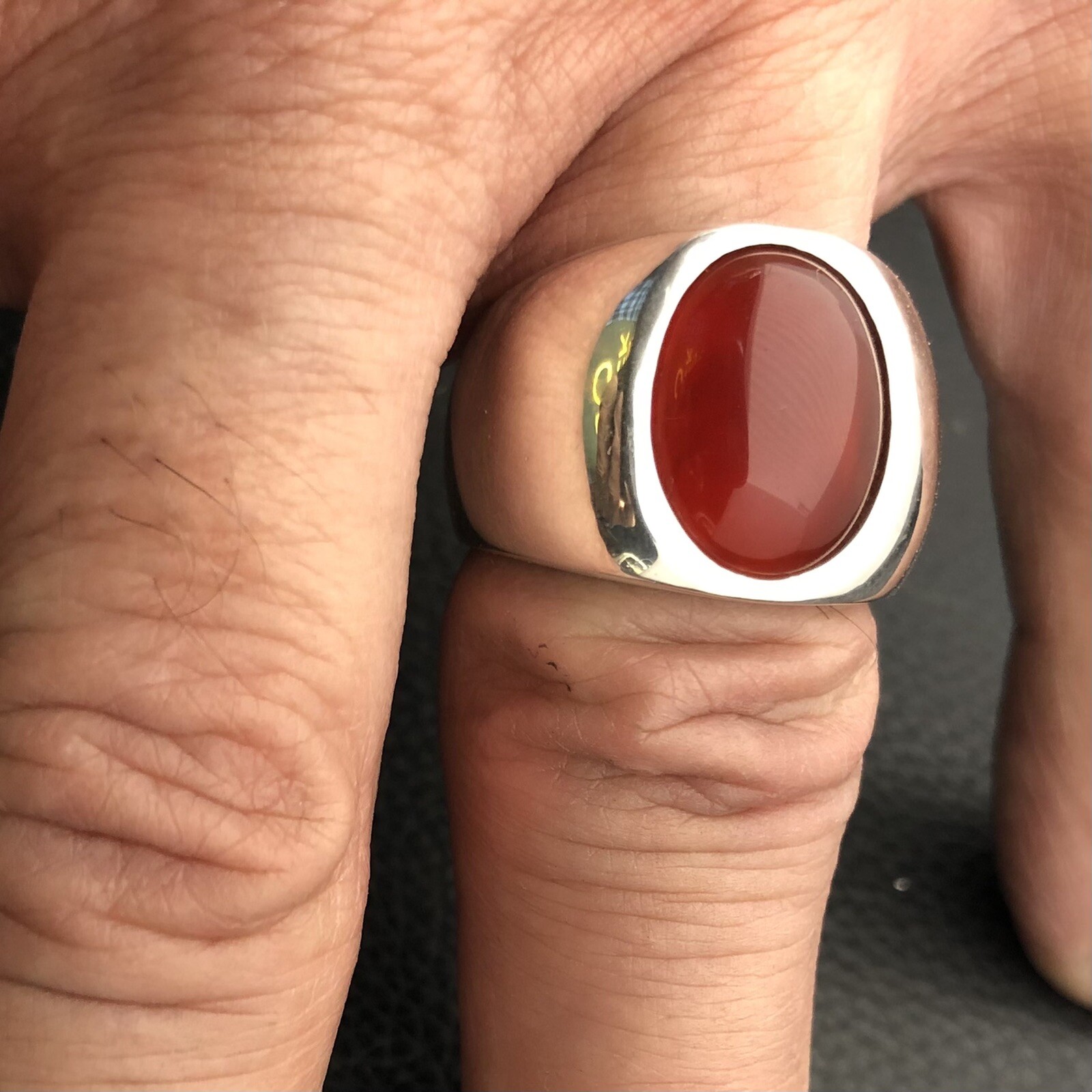 MJG STERLING SILVER MEN’S RING.12 X 16mm CARNELIAN. LOW PRO. SIZE 9 3/4