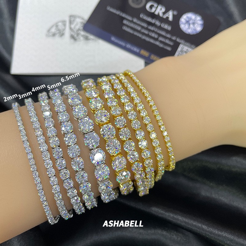 2-6.5mm D/VVS1 Moissanite Tennis Chain Necklace Bracelet Hip Hop PASS TESTER
