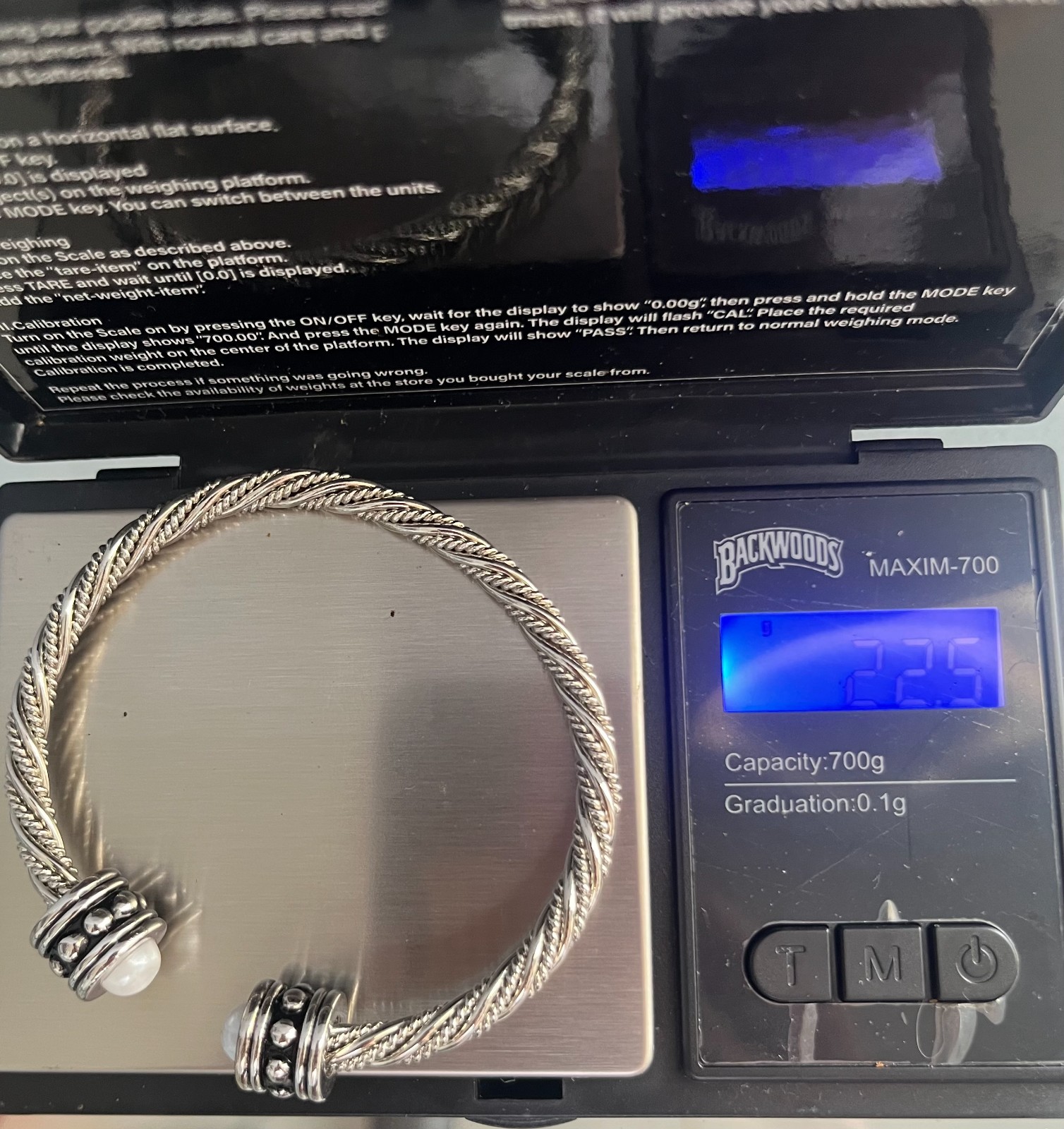 Two Tone Cable Twist Cuff Bracelet with Pearls Fashion Jewelry