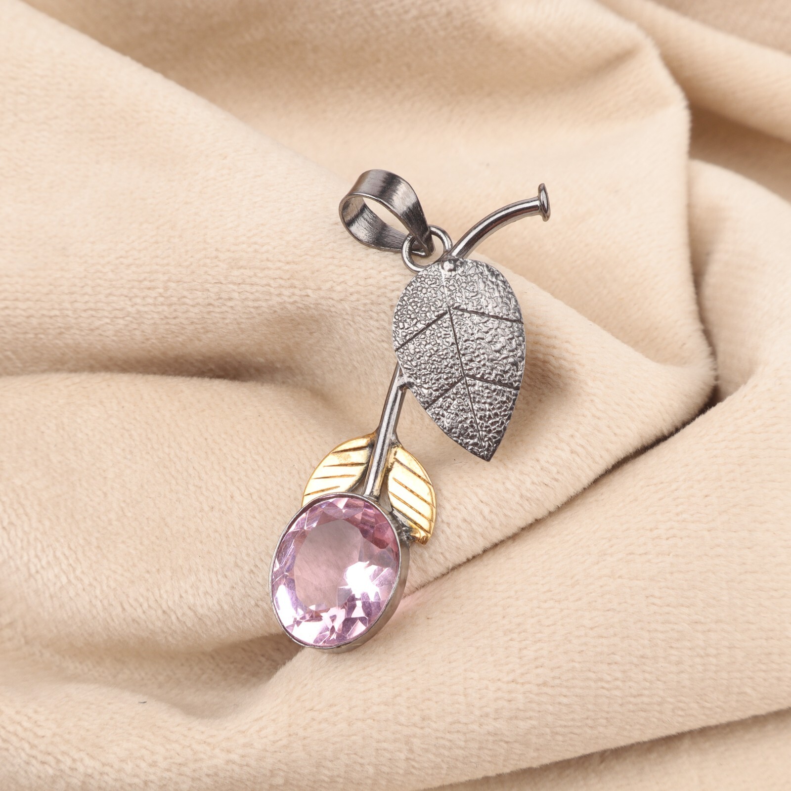 Morganite Gemstone Jewelry 925 Silver Handmade Boho Pendant 1.69″ For Girlfriend