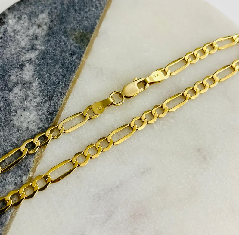 10K Real Gold 3.5 mm Figaro 9 in Anklet Bracelet, 10k Real Gold Anklet – BC93