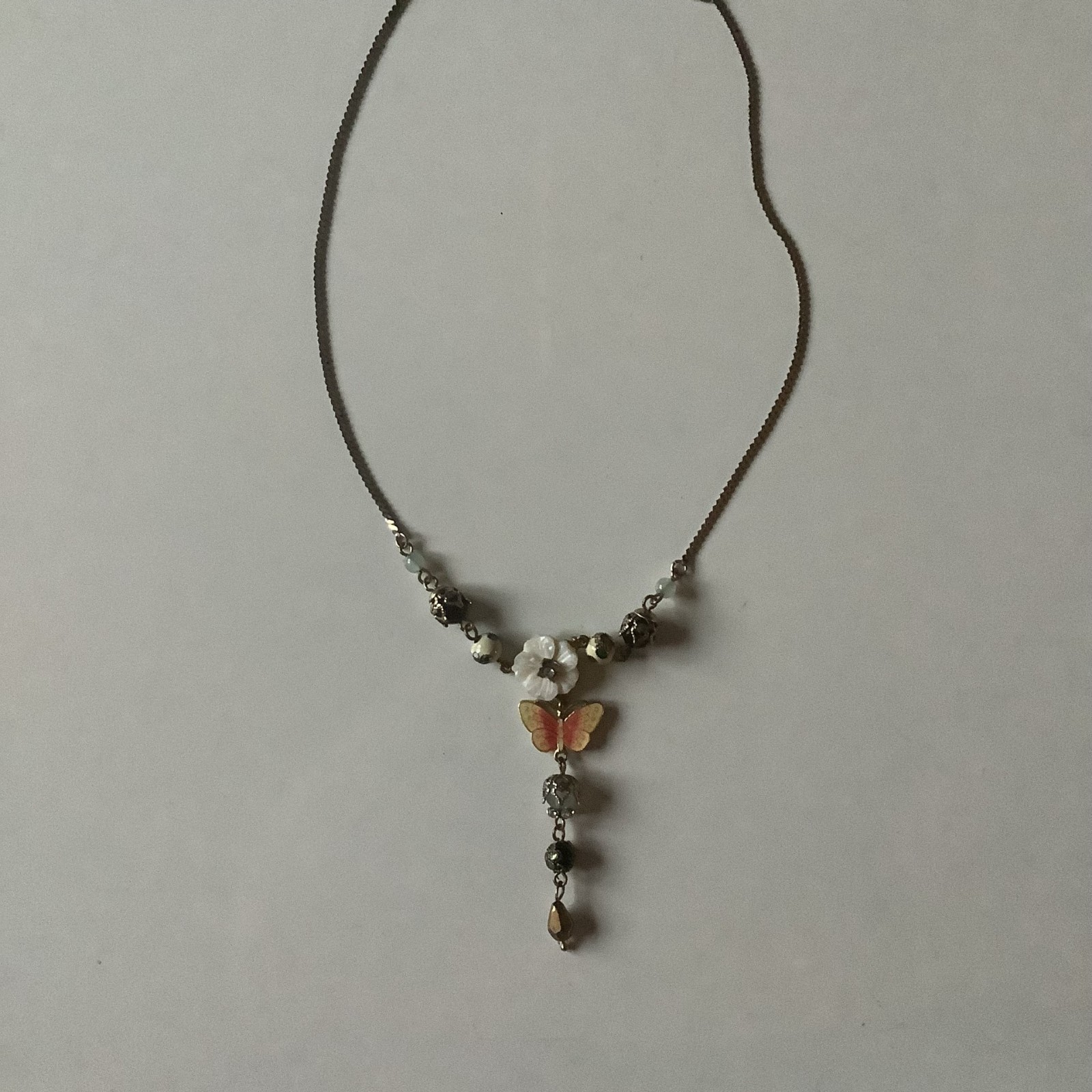 Accessorize Pink Enamel Butterfly Necklace Flower Rosary Detail Y Drop Fairy