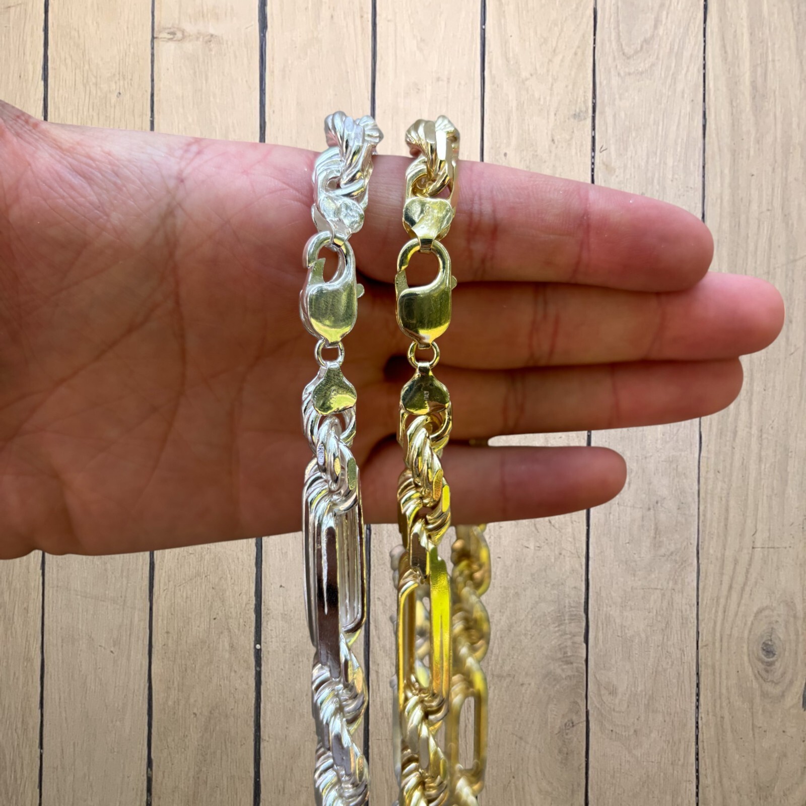 10mm Figarope Chain Necklace -Real Solid 925 Sterling Silver Or 14k Gold Vermeil