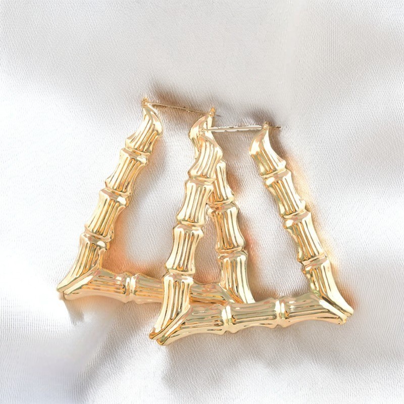 Large Heart Bamboo Hoop Earrings 2Pcs Silver Punk Hip Hop Statement Earrings