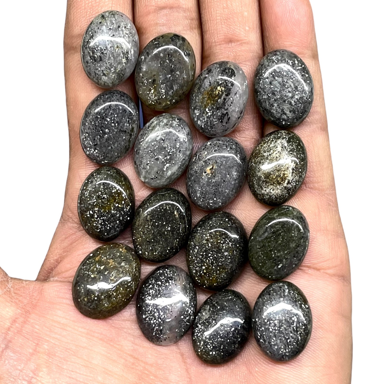 16 Pcs Natural Black Sunstone 20-21mm Loose Cabochon Sparkling Glitter Gemstones
