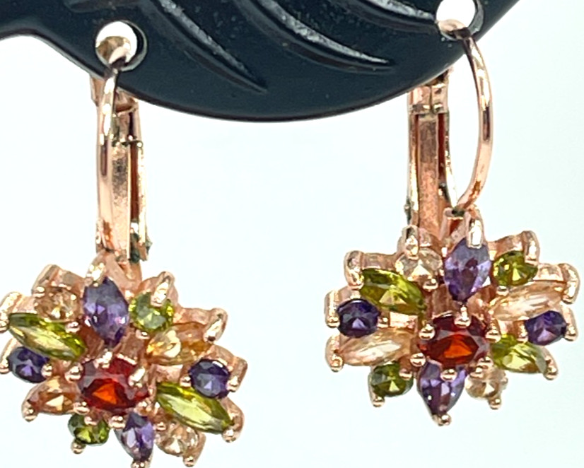 Earrings Rose Gold Tone Multi-Color Marquise & Round Cut Crystals