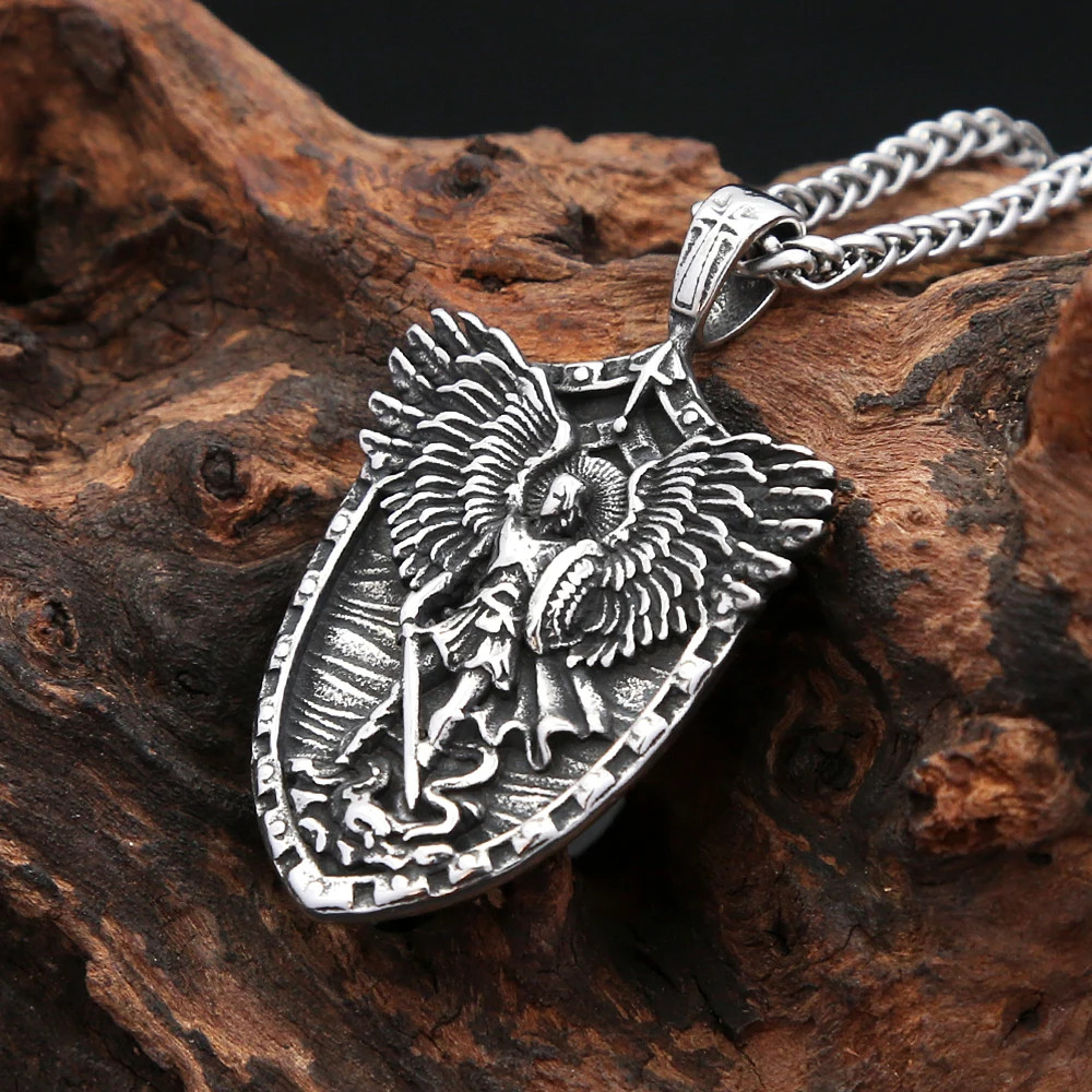 Fashion Vintage Stain Michael With Angel Wings Pandent Necklaces For Men Women S