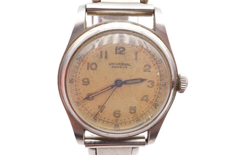 Vintage Universal Geneve Watch Mens Silver Tone Military Dial 20725 32mm Working