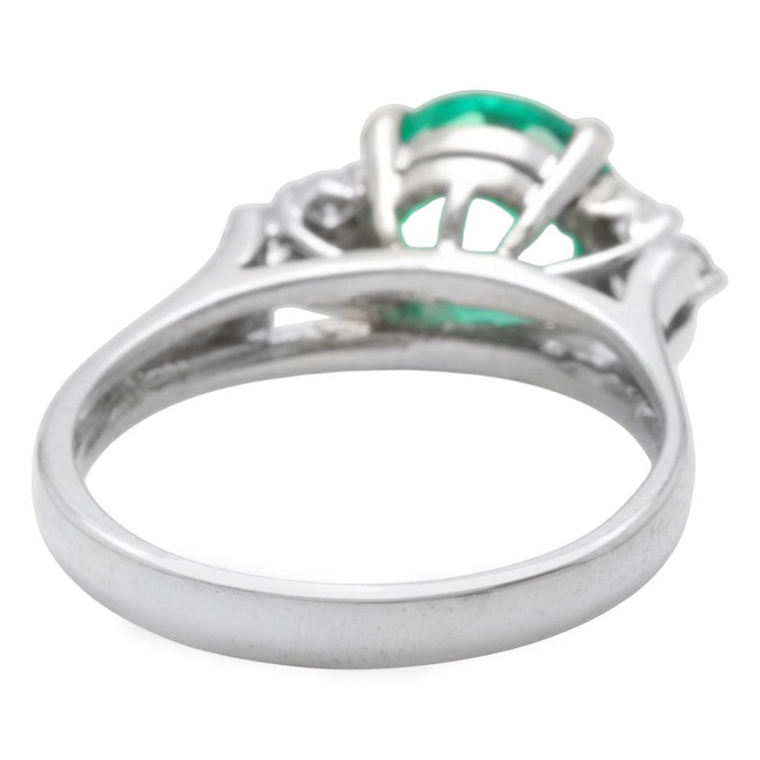 10K Solid White Gold Chatham Lab Created Emerald and Diamond Ring
