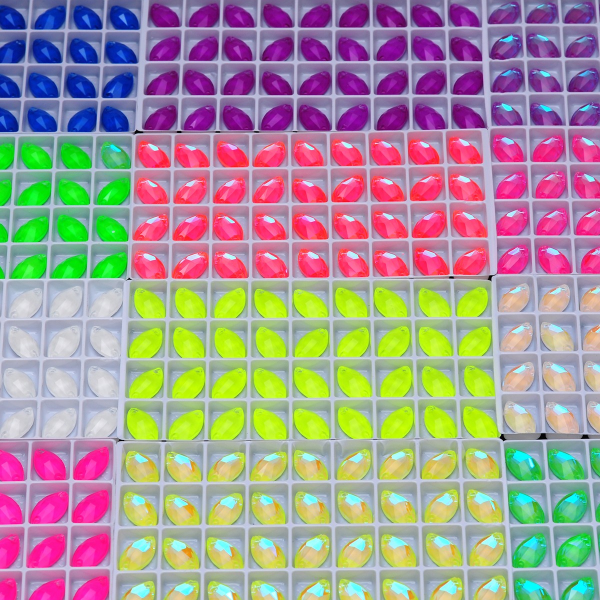 Navette Neon Edges with chamfers Cosmic Crystal Sew On Rhinestones Flat Back St