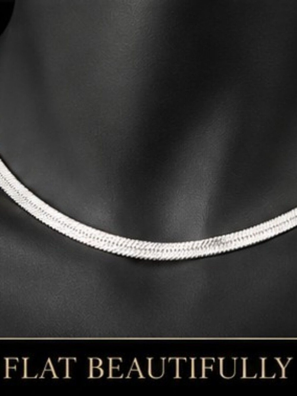 Vintage NOS 14K White Gold Plated 5mm Herringbone Necklace 18″ Flat Snake Chain