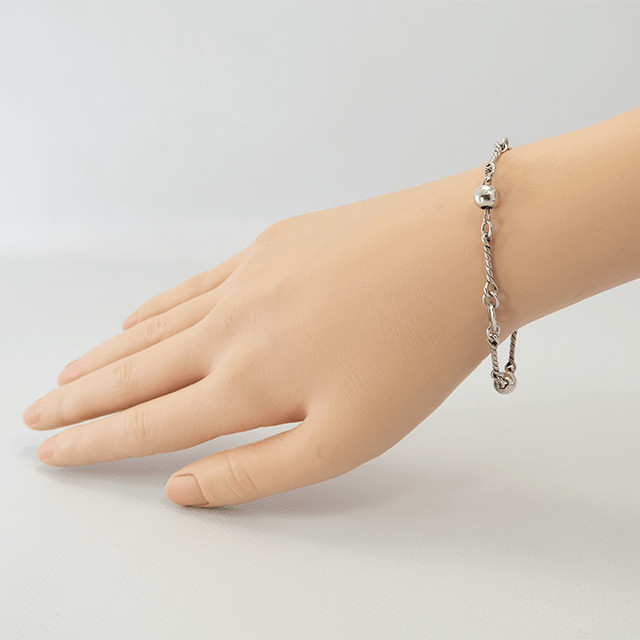 Silver bracelet 16 cm with beads and twisted links