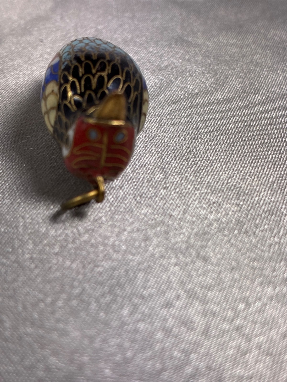 Vintage Cloisonné Bird Charm Pendant Miniature Enamel Bird Figural Gold Tone Col