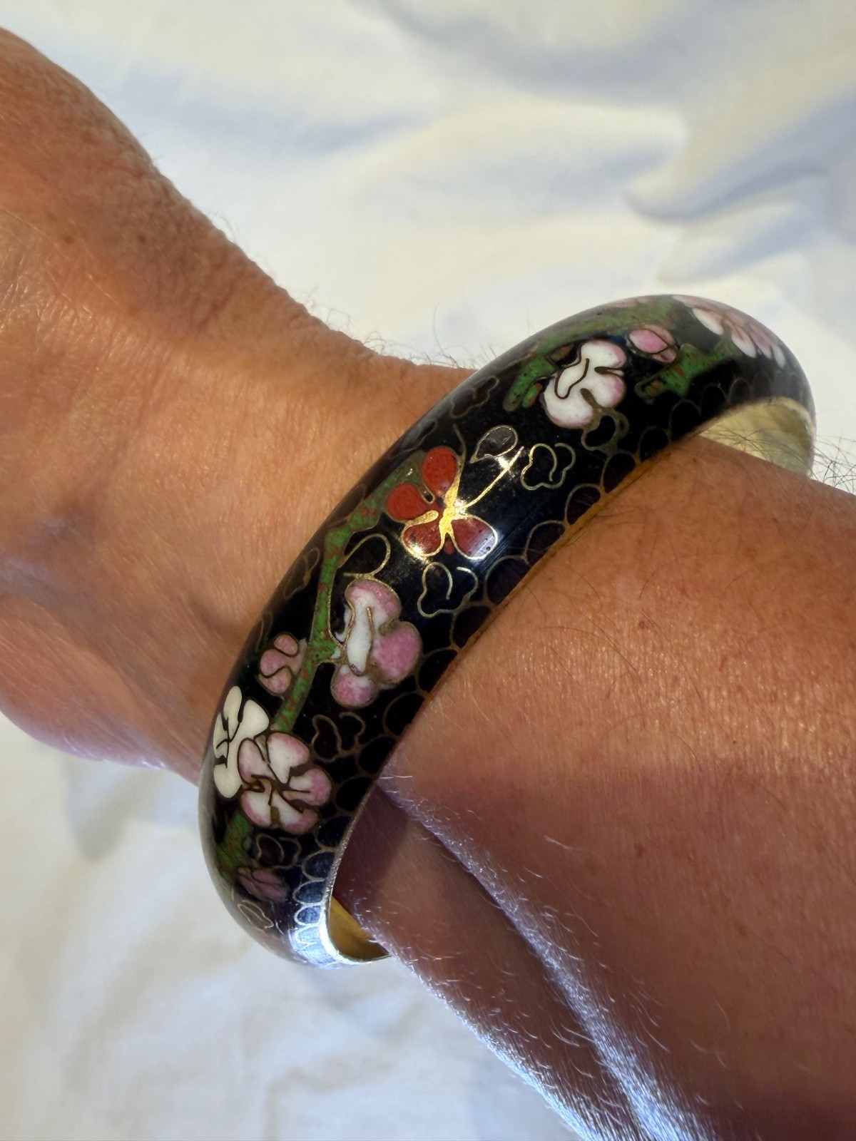 Vintage Chinese Export Cloisonné Bird Plum Blossom Bracelet