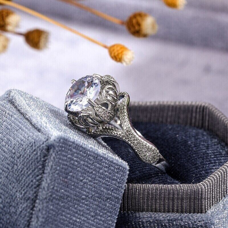Authentic Vintage Style Engagement Ring 2.11 Ct CZ Beautiful Ring Silver Plated