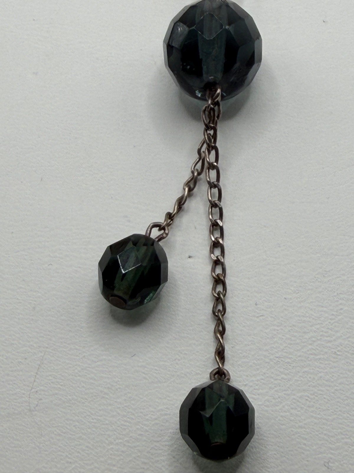 Sterling Silver Glass Blue Gray Bead Y Drop Necklace Lariat Italy 925 9.6 gram