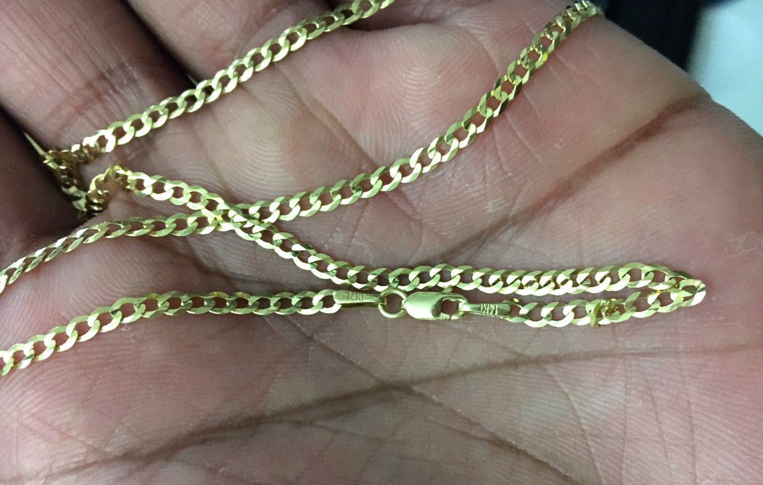 2.7mm 14K Solid Yellow Gold Cuban Link Chain Necklace Men Women 16″ best seller