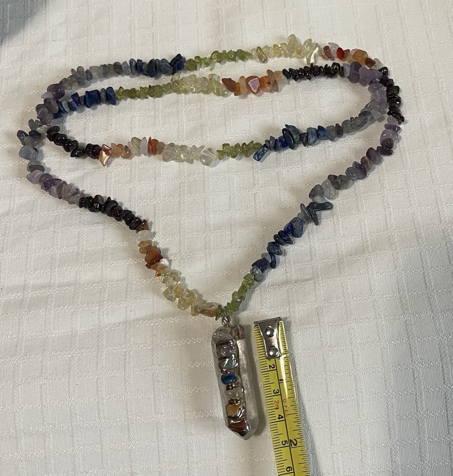 Gorgeous Assorted Multi Color Gem Stone Nugget Necklace Quartz Healing Pendant