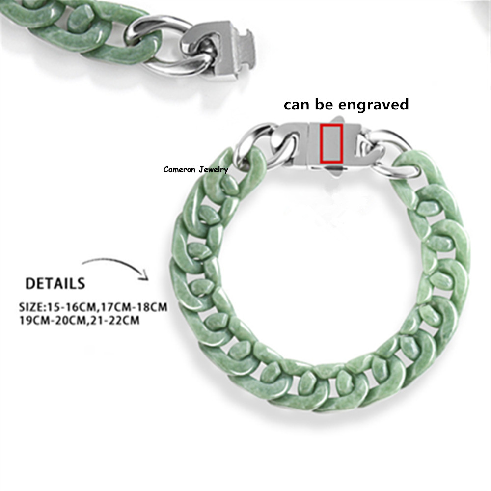Real Grade A Natural Green Jade Jadeite Cuban Curb Link Bracelet 5.9-9.4Inch
