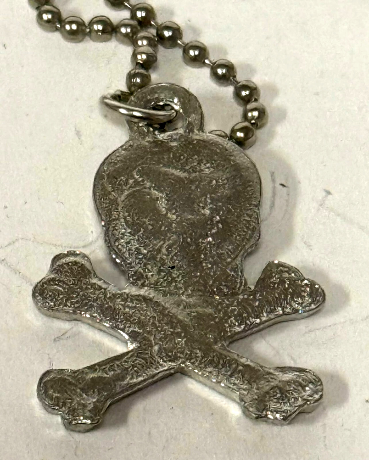 Skull & Crossbones Enamel Pendant “Real” Pewter Lead Free w/Necklace Made in USA