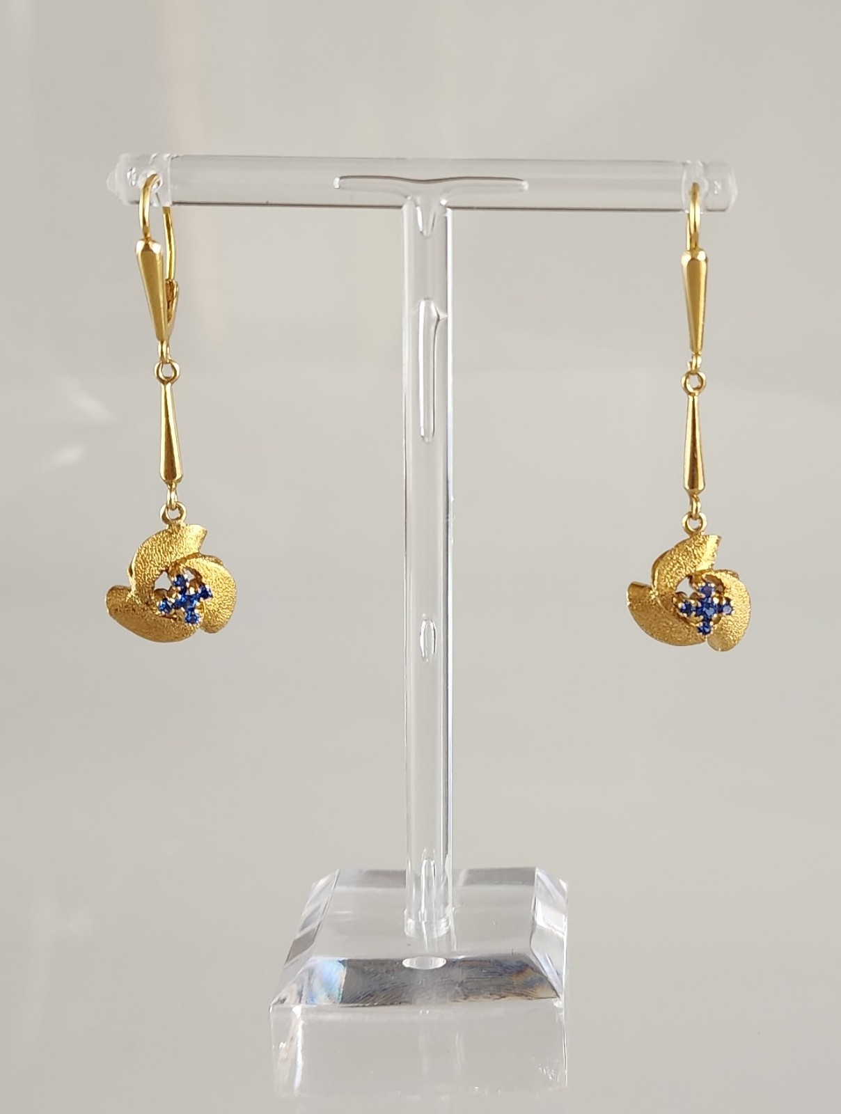 Estate Vintage European 14k Gold & Blue Topaz Dangle Earrings Mid 20th Century