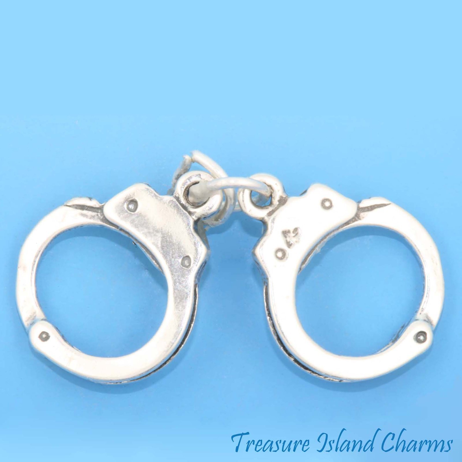 Police Handcuffs 3D 925 Solid Sterling Silver Charm Hand Cuffs MADE IN USA