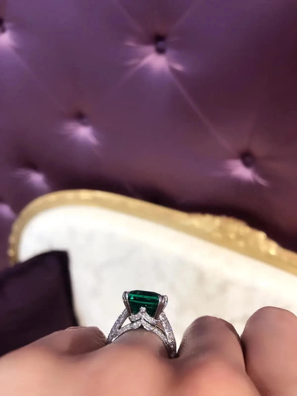 4.90 Ct Cushion Cut Natural Emerald Diamond Wedding Ring 14K White Gold Size 8