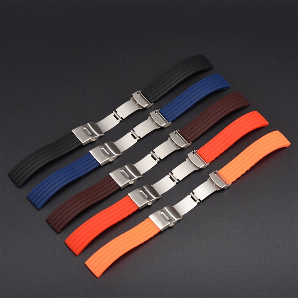 Silicone Rubber Watch Strap Band Waterproof Deployment Clasp 16 18 20 22 24MM