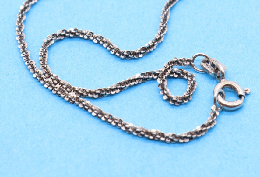 Sterling Black Onyx Pendant 24.5″ Antique Black 1.5mm Rope Necklace 12.70gr