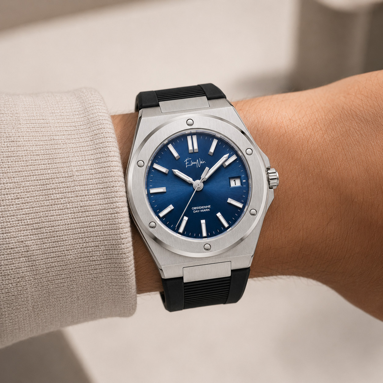 Élan Noir Obsidienne Day-Mark Automatic Watch Navy Dial Sapphire Steel 41mm