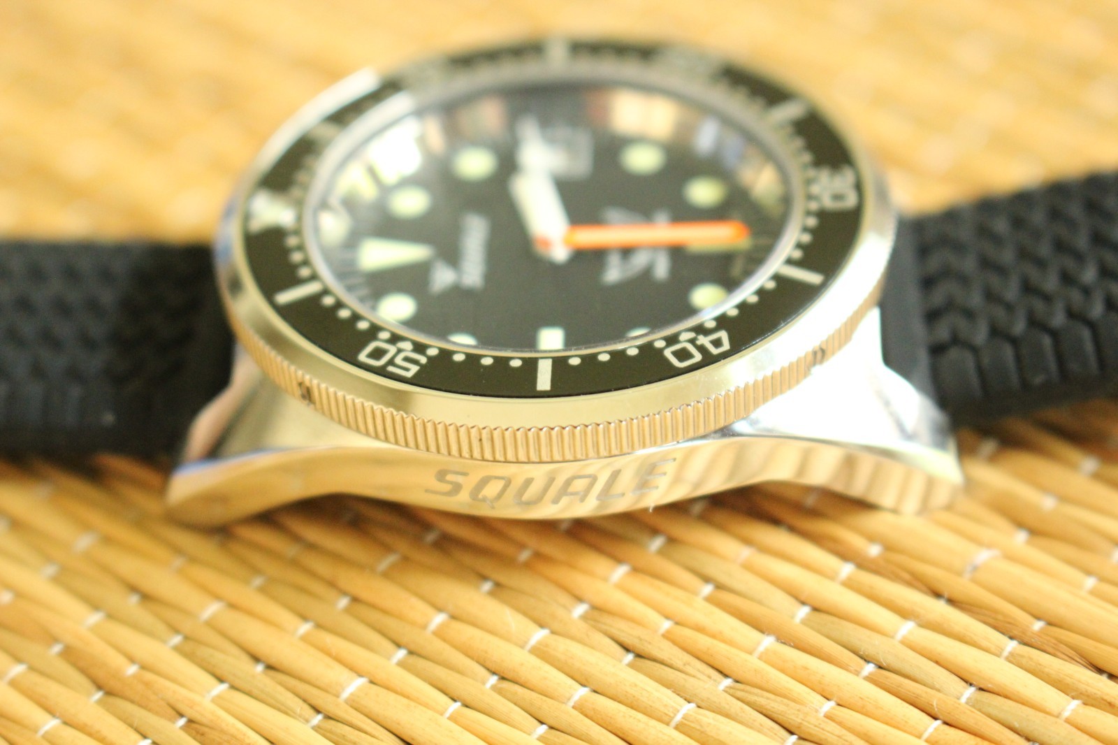 SQUALE 1521 50ATM BLACK DATE DIAL & BRACELET ITALIAN PRO DEEP DIVERS WATCH SET