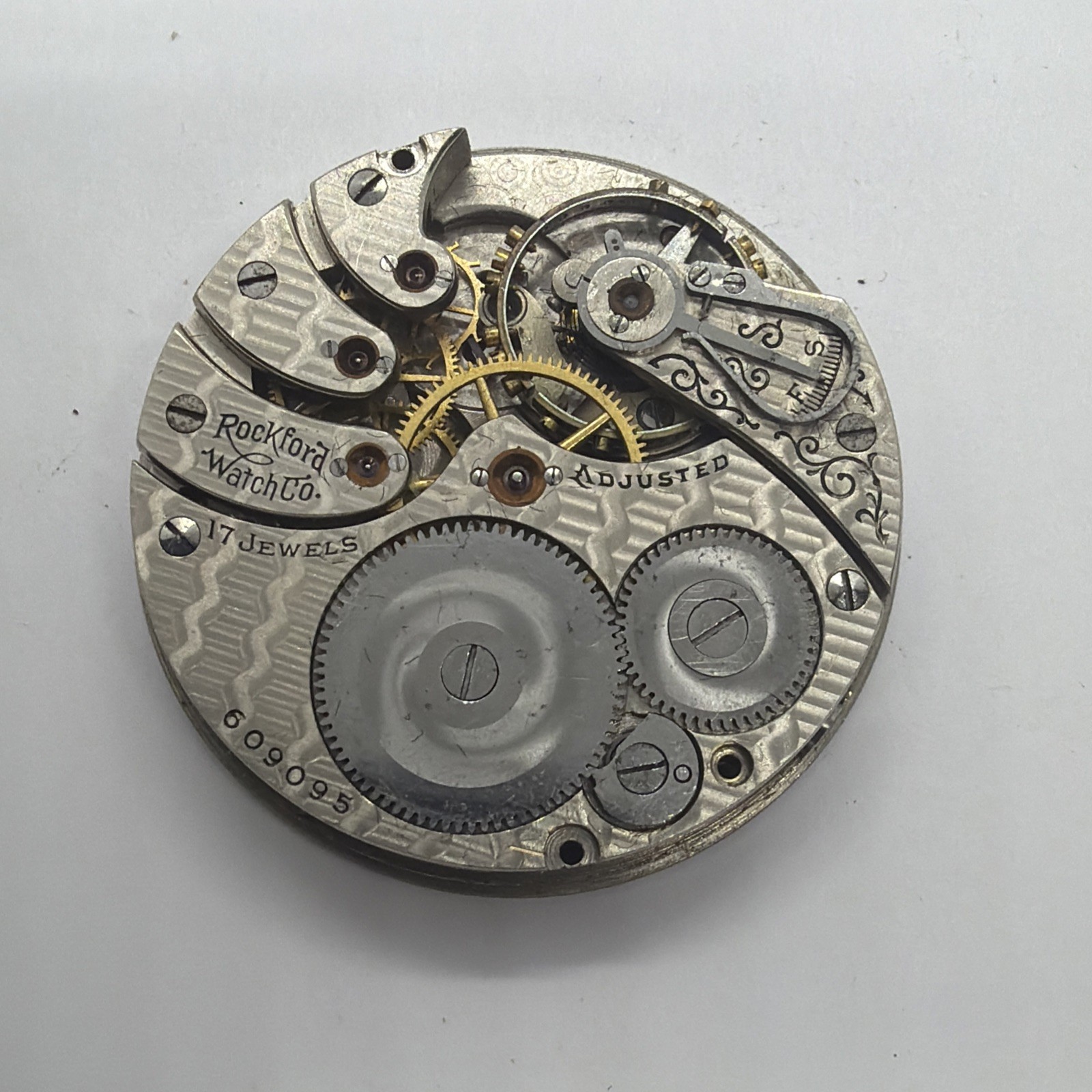 Scarce Rockford Grade 566 17J 16s Pocket Watch Movement Nice Railroad Dial 095
