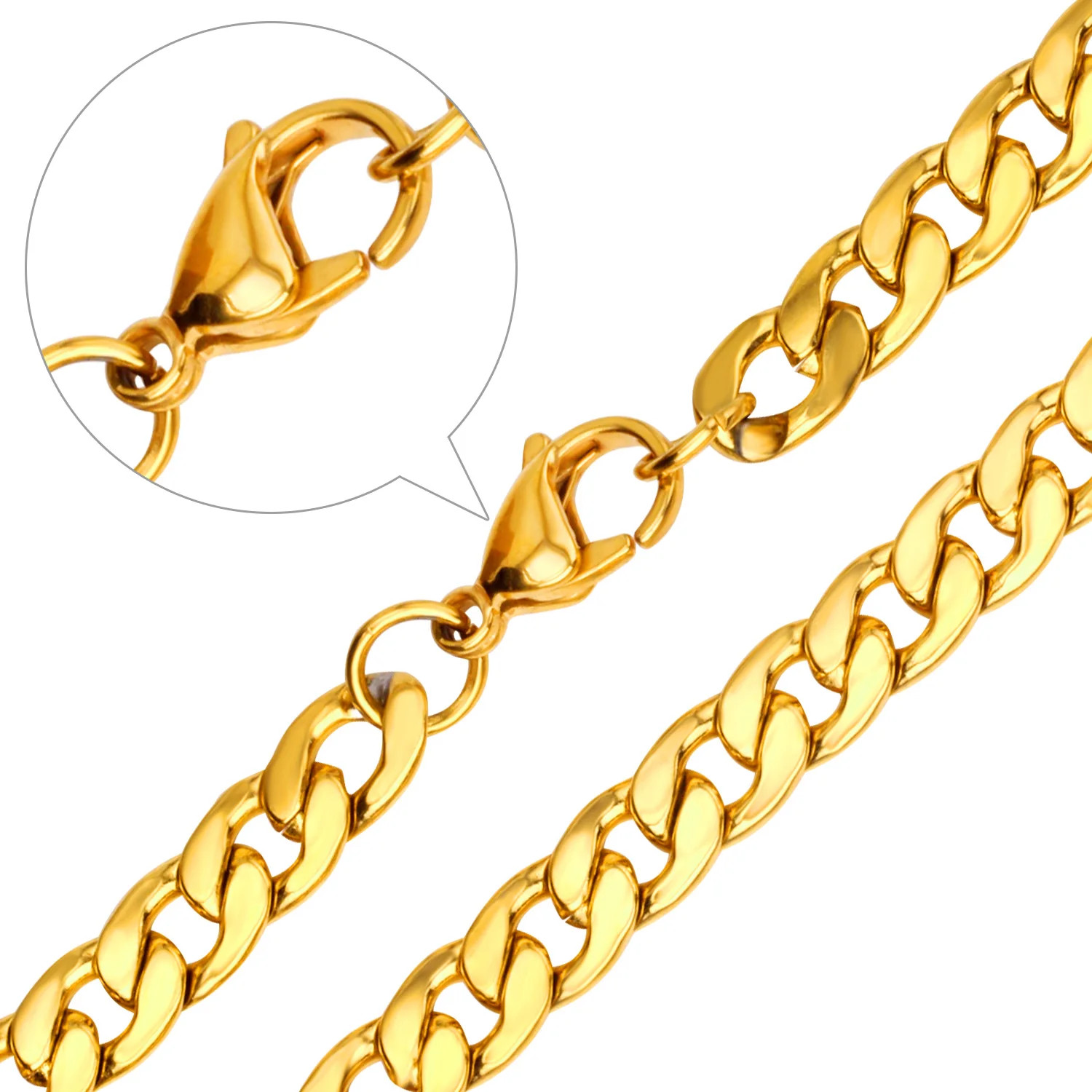 Chain Necklace Stainless Steel Gold Color Figaro Cuban Link Chain Neck Jewelry