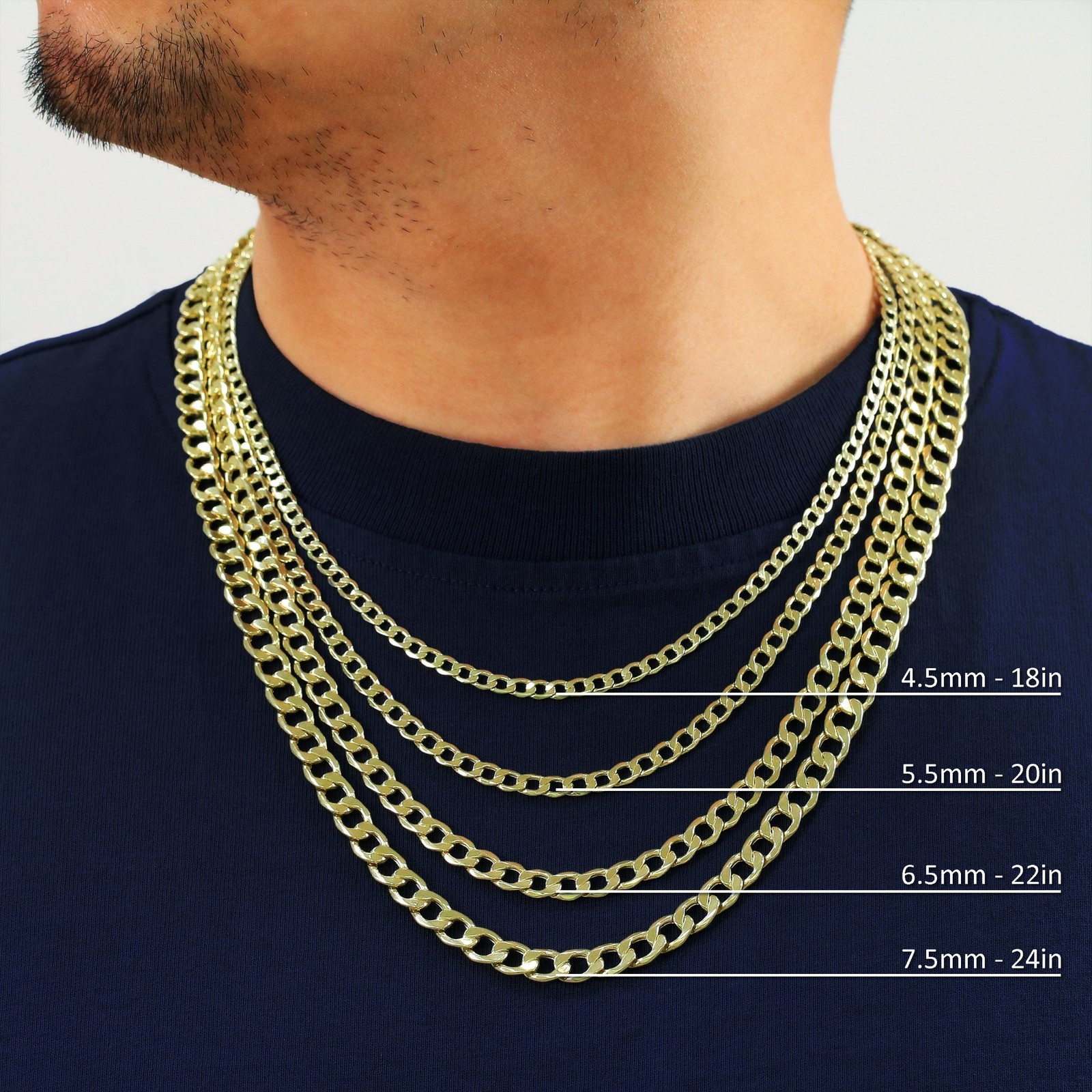 10K Yellow Gold 2mm-7.5mm Curb Cuban Chain Necklace Bracelet Men Women 7″- 30″