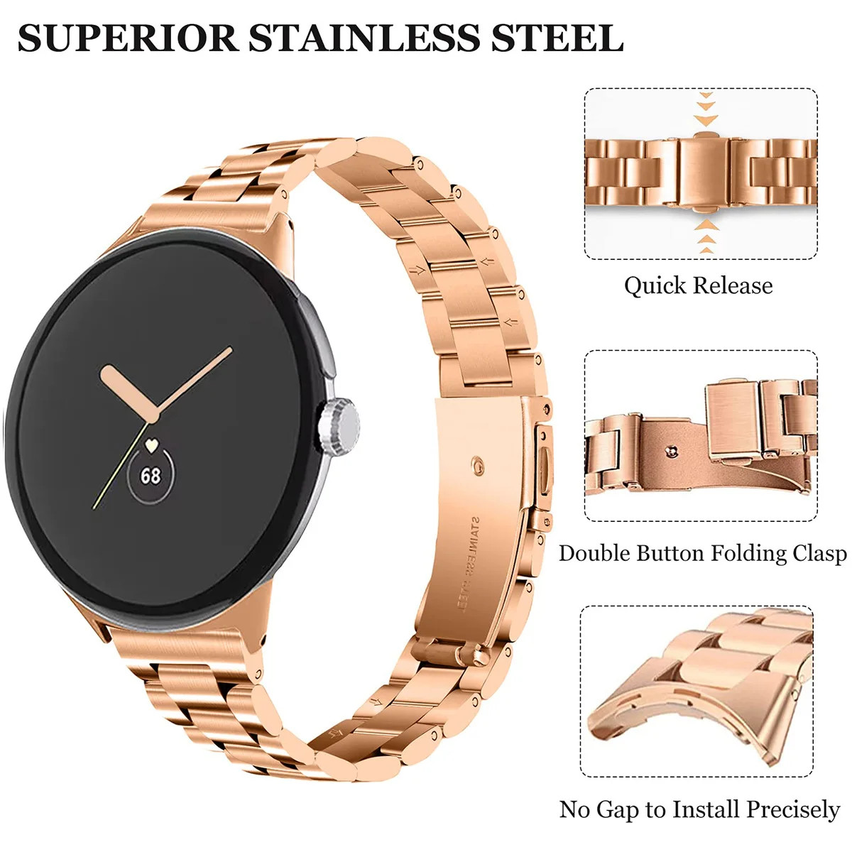Slim Solid Steel Watch Band for Google Pixel Watch 4 3 2 41 45mm Strap Bracelet