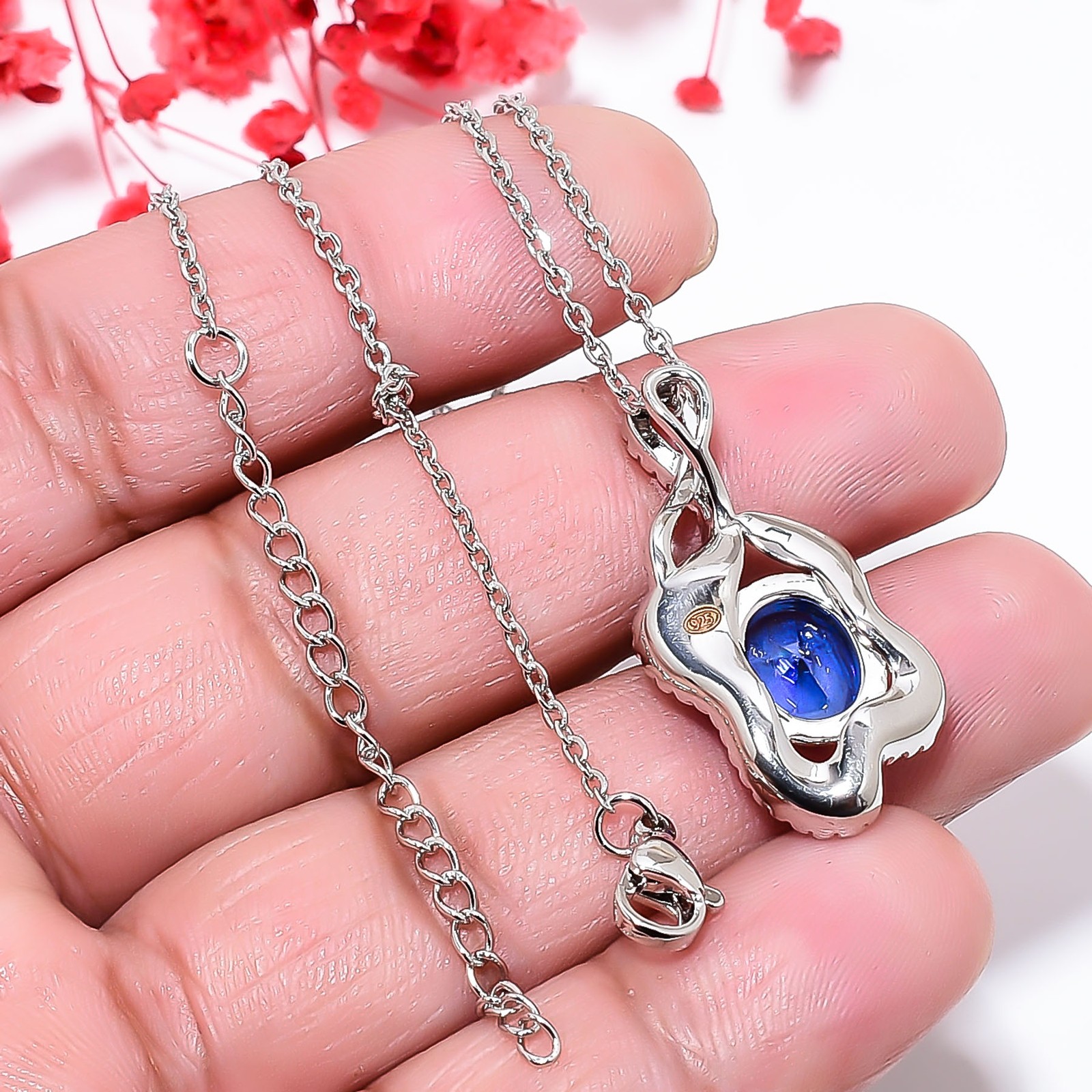Tanzanite & Cz 925 Sterling Silver Pendant With Adjustable Chain 18-20″ CP150621