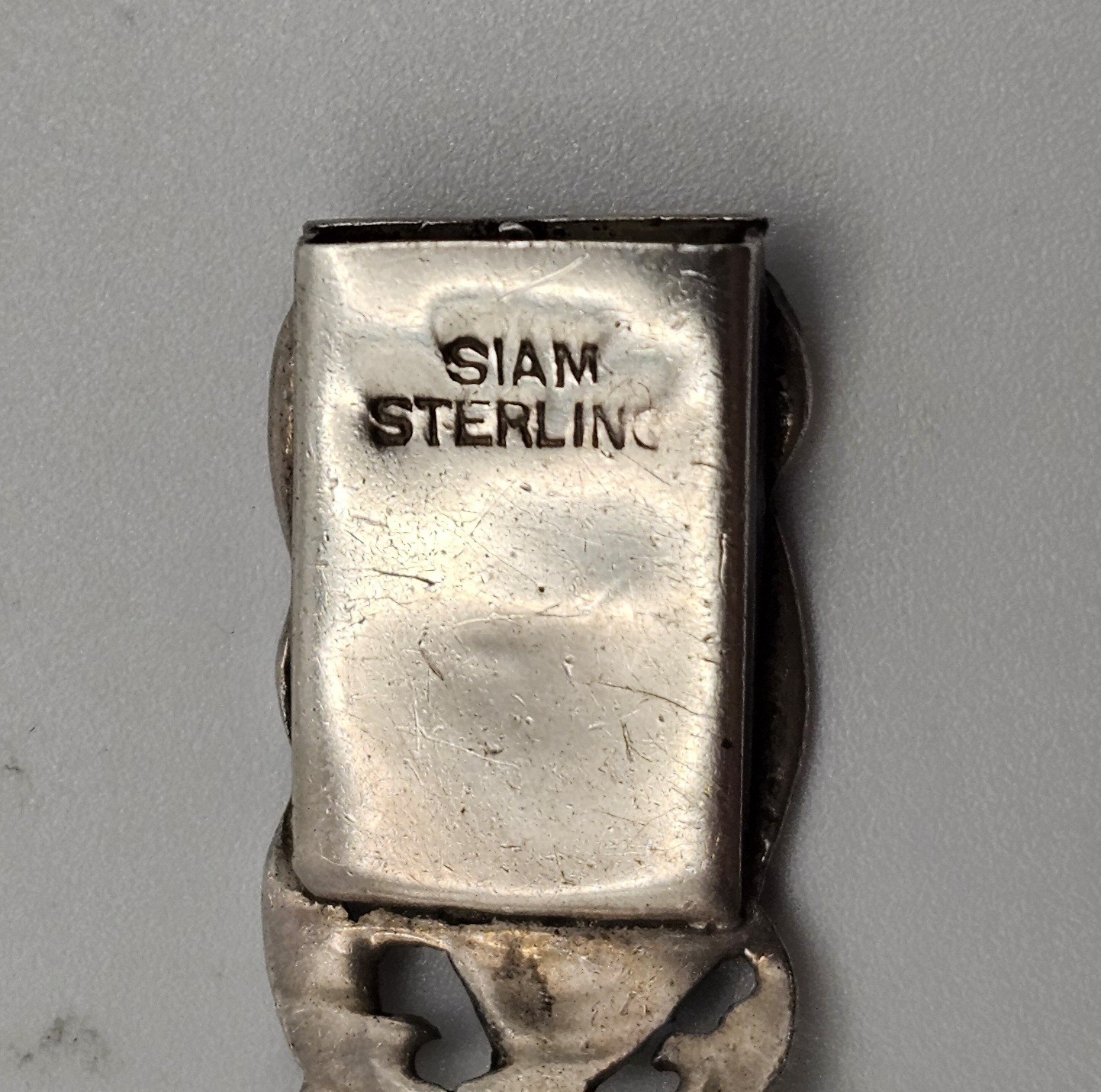 Old Siam Thai Vintage Panel Link Goddess Sterling Silver Bracelet -20gr