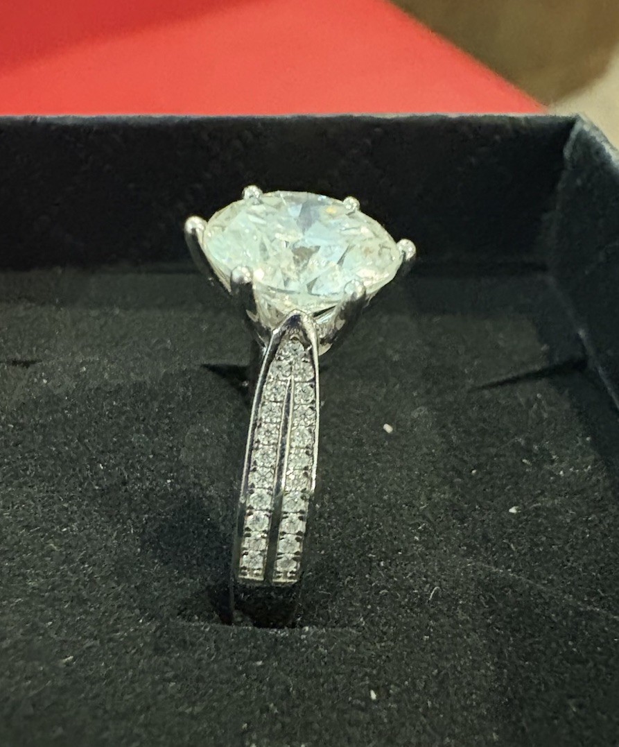 925 Sterling Silver Round White Moissanite Prong Engagement Ring 3.9 CT Size 5