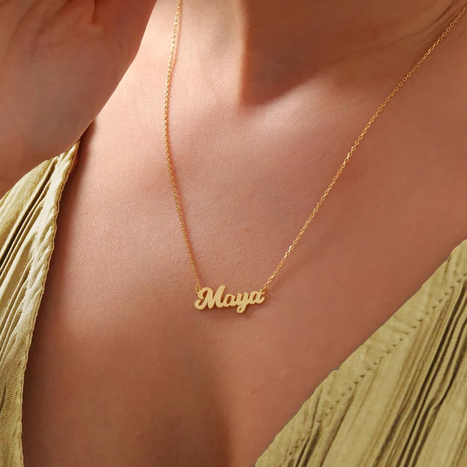Emma Name Necklace Personalized, 18K Gold Plated Customized Nameplate Necklace J
