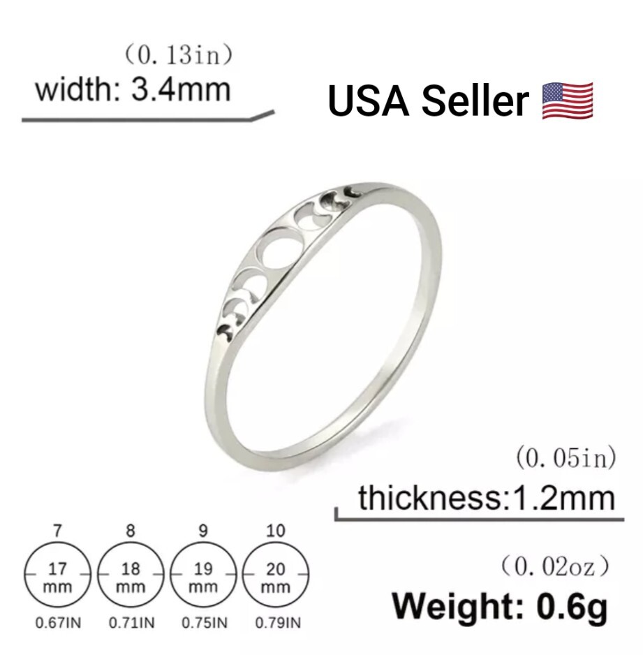 Moon Phase Ring Stainless Steel Crescent Moon Women Rings Witch Amulet Jewelry