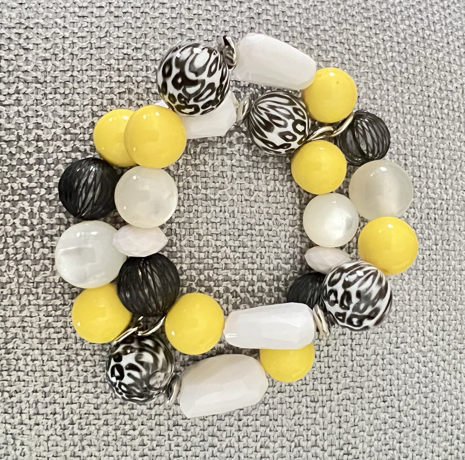 Yellow, Black, White & Gray beaded Necklace and Matching Bracelet And Earrings
