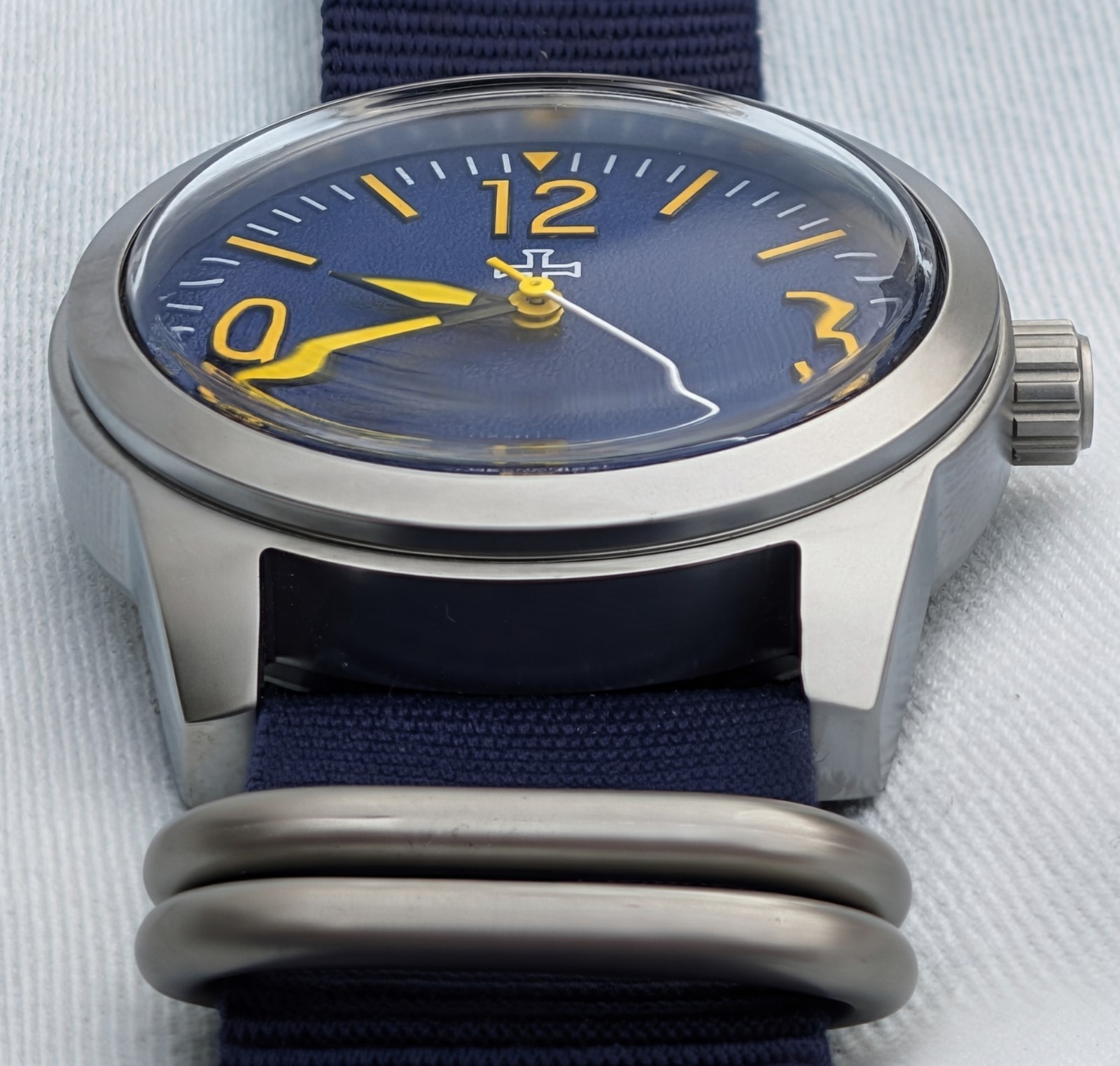 Toujours Pret Mechanical Military Field watch Blasted Stainless steel Blue 39mm
