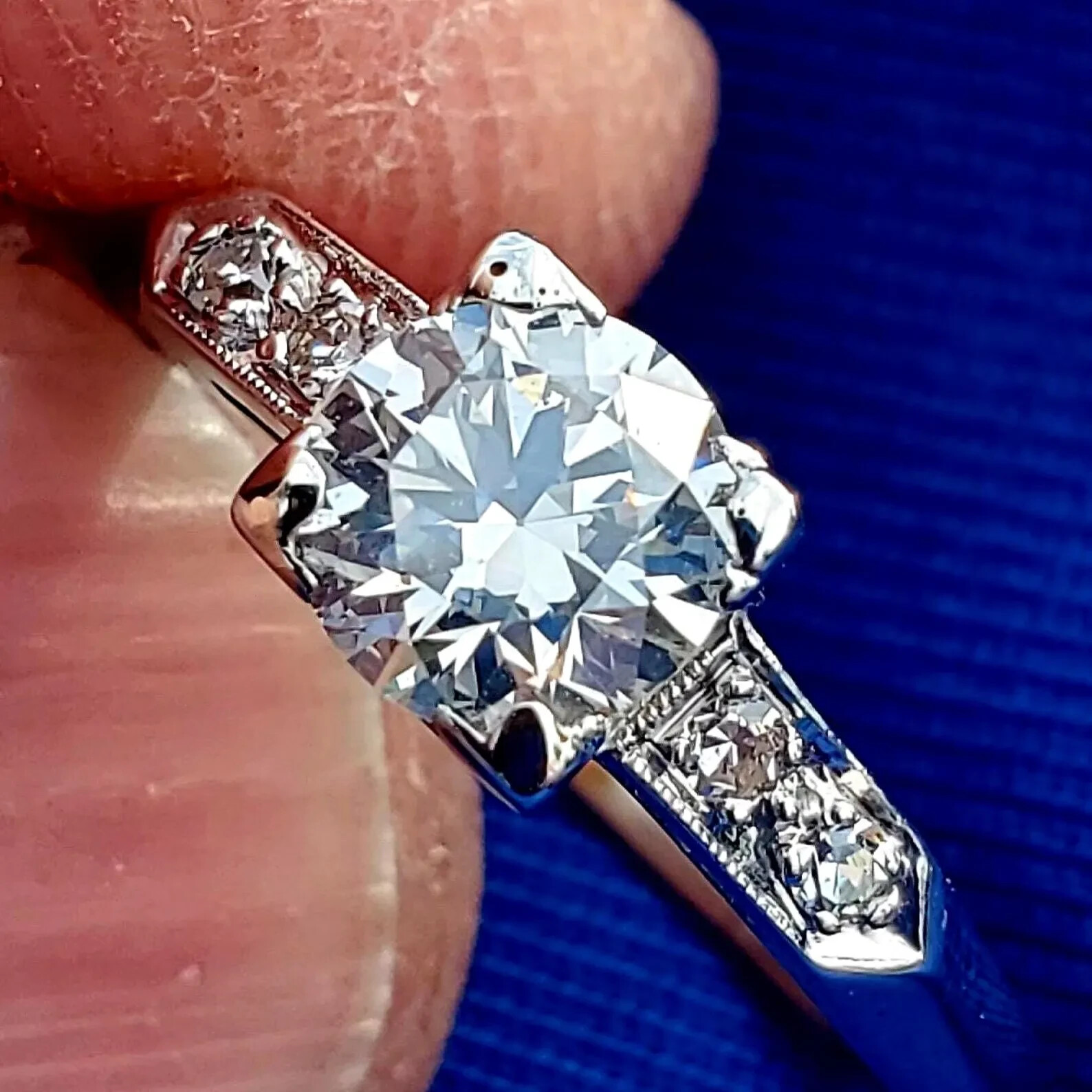 Original EARTH MINED DIAMOND Deco Engagement Ring Vintage PLATINUM Solitaire S 5