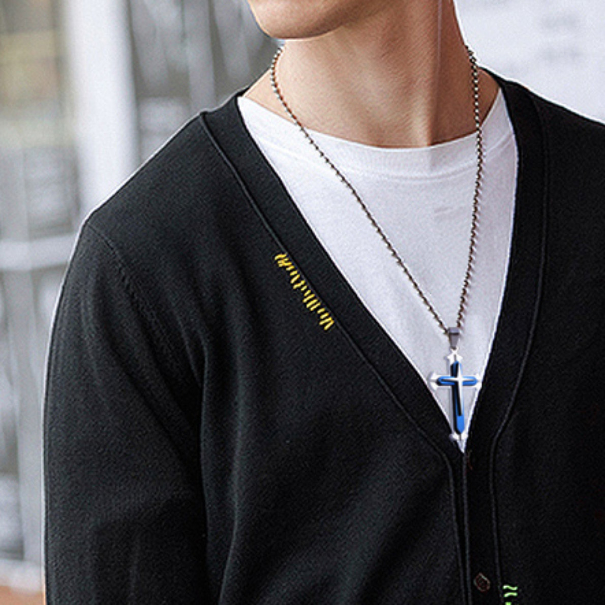 Cross Pendant Necklace Stainless Steel Crucifix Cuban Gold Black Men Unisex Gift
