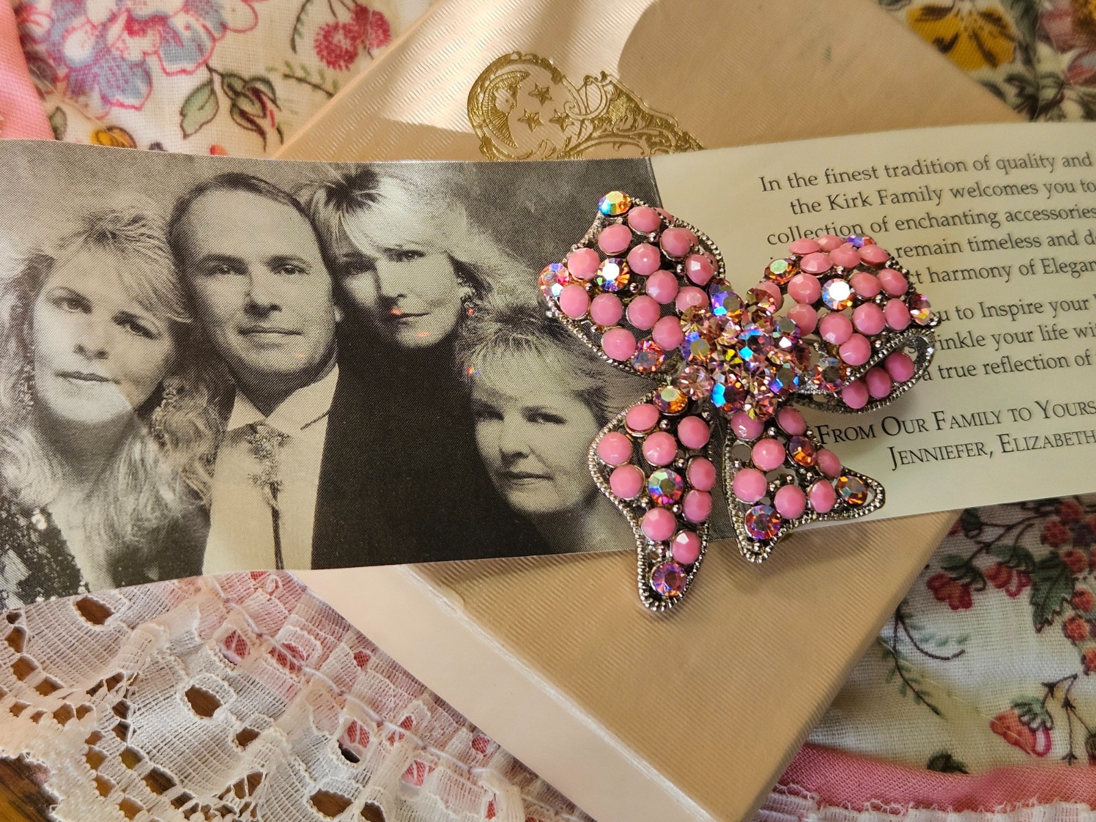 ACEO Fox Pastel Painting Kirks Folly Bow Pendant Brooch Pink Bows Gift Set CUTE!