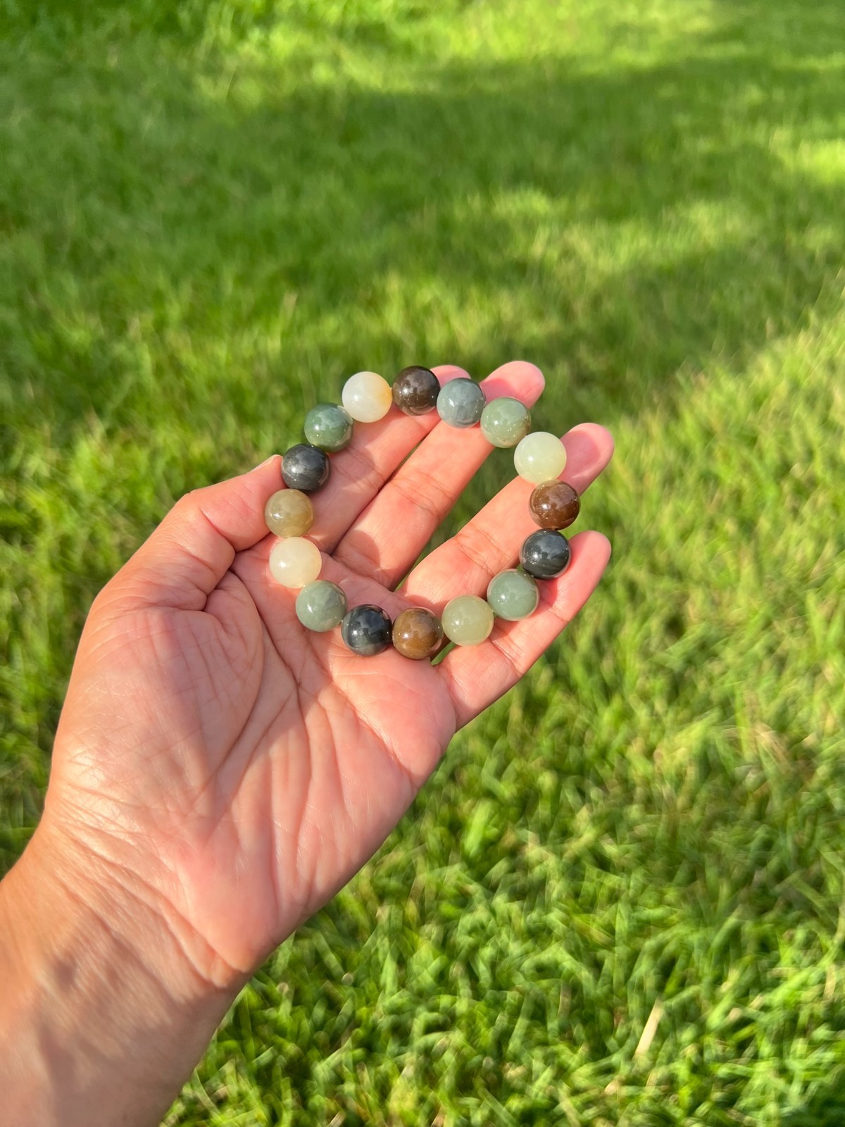 Multicolor Nephrite Jade 11.8mm Bead Bracelet B993